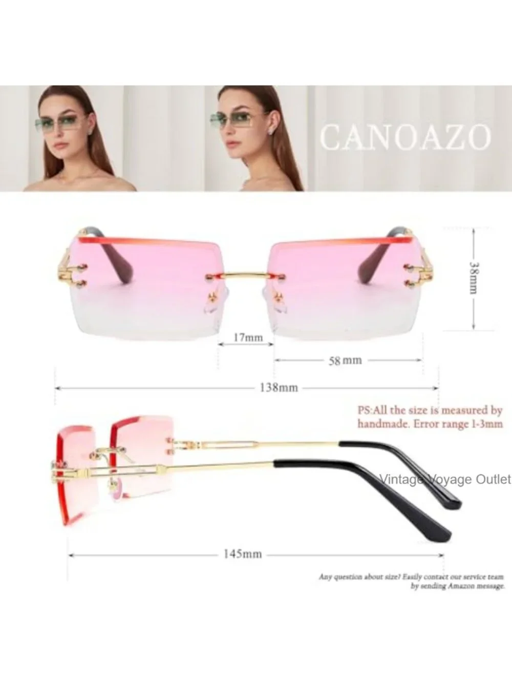 Rimless Rectangle Sunglasses Unisex Y2K Retro Frameless Eyewear UV400